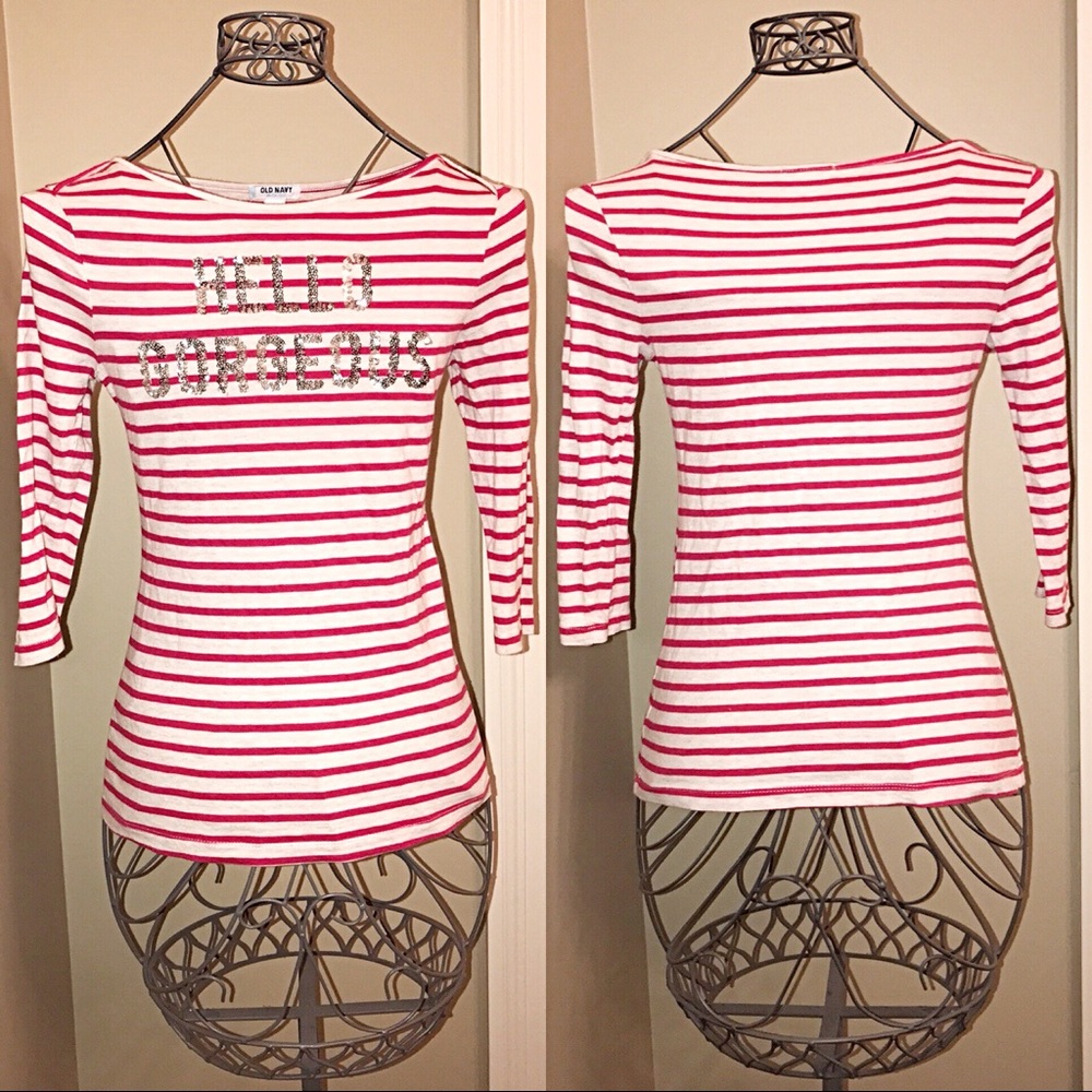 “Hello Gorgeous” 😻👋 Striped T-Shirt